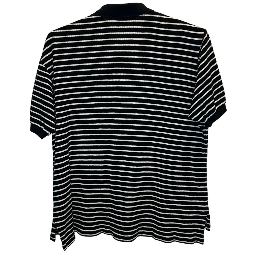 Polo Ralph Lauren Knit Polo Shirt XXL Black White Striped Cotton Short Sleeve